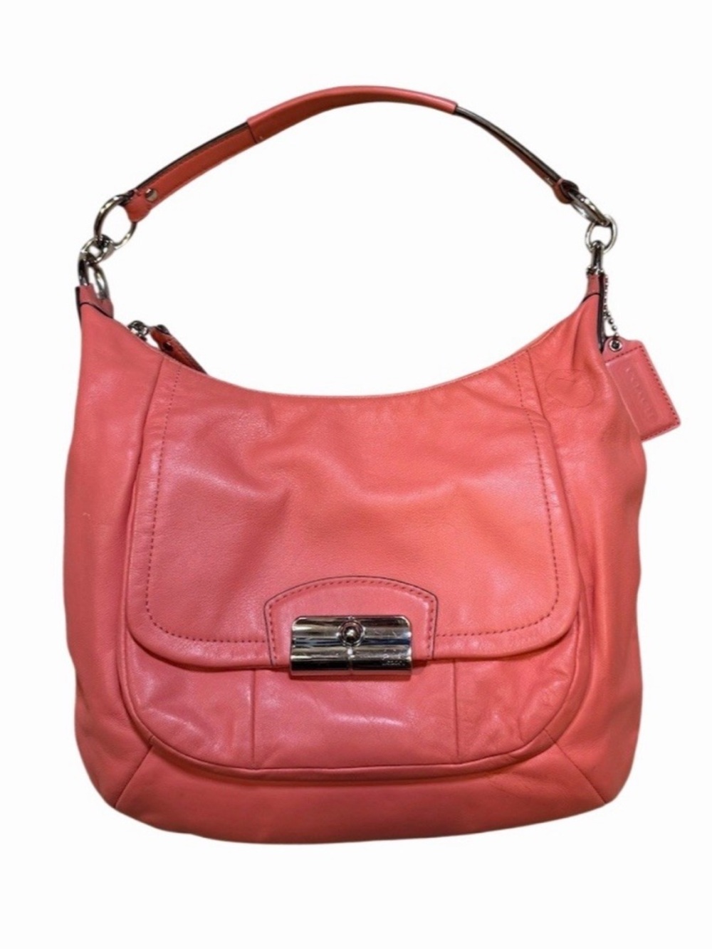 Coach Kristin Pink/Coral Shoulder Leather Bag with Silver Hardware